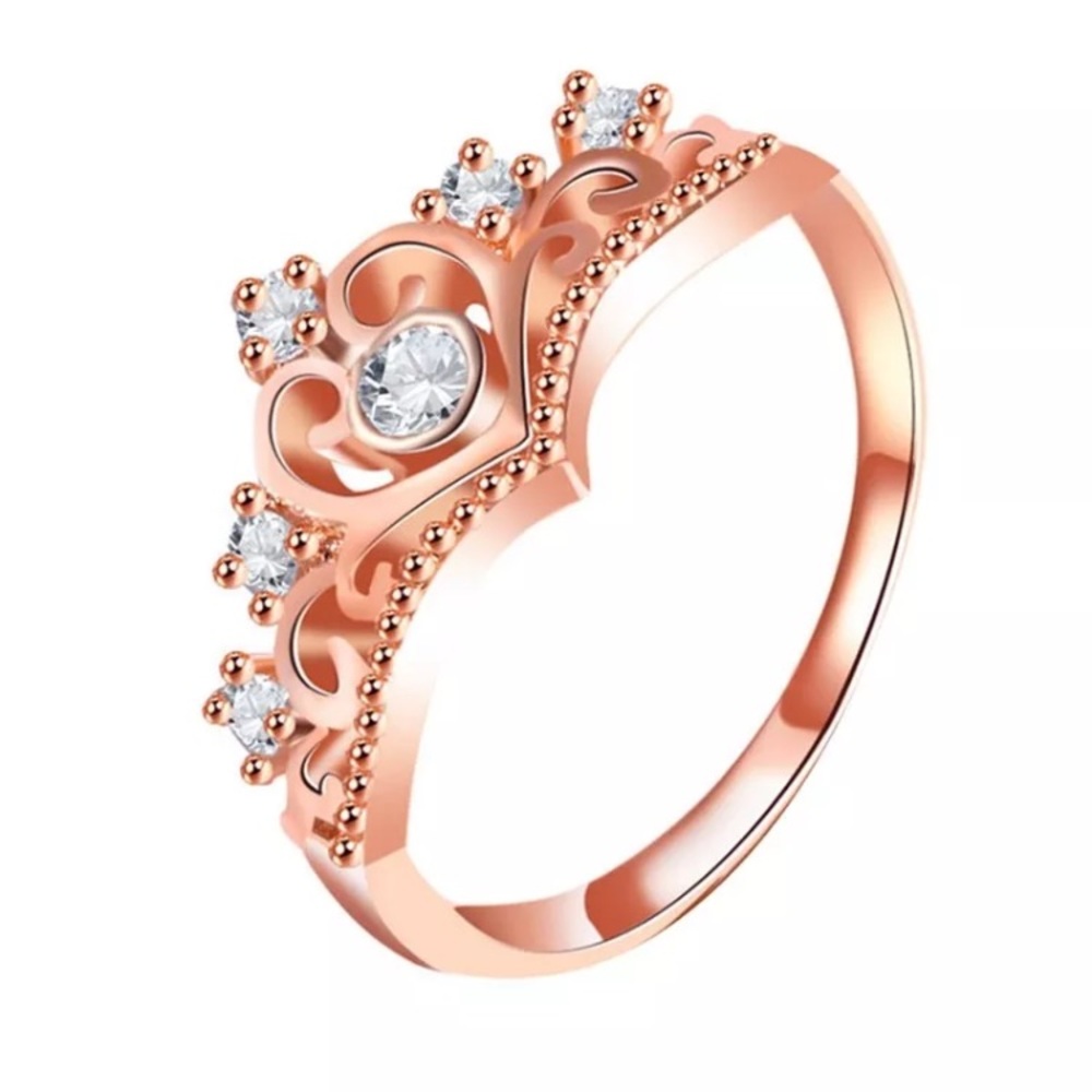 Rose Gold Crystal Princess Crown Ring - Picture 1 of 6